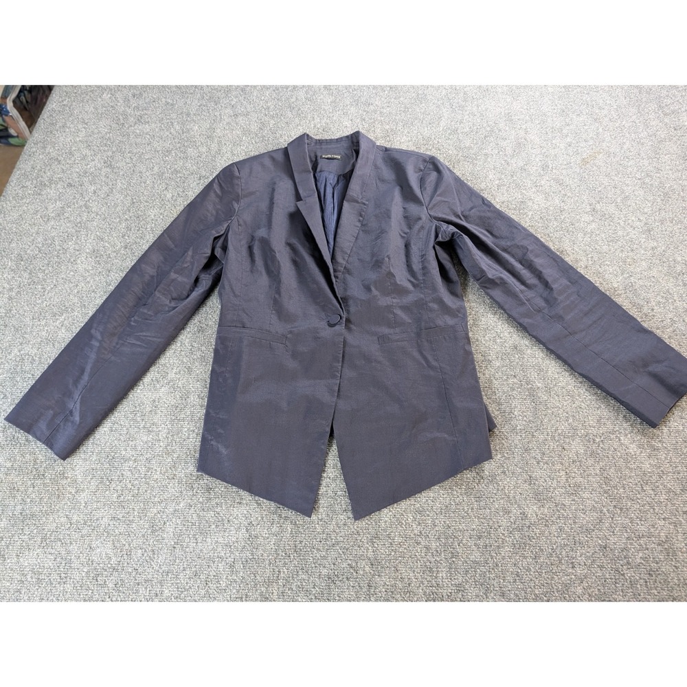 Eileen Fisher Navy Blue Silk Blend One-Button Blazer Jacket Women's M / 10